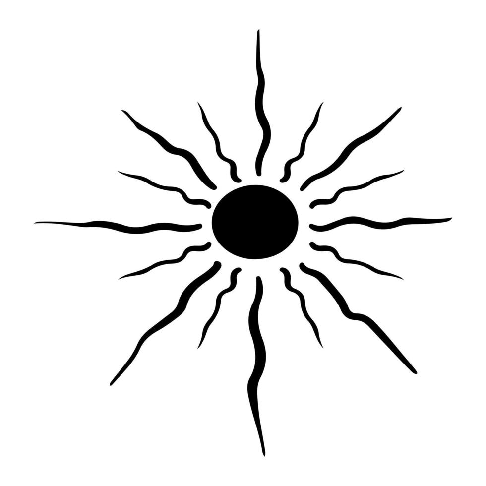 Vektor schwarz Sonne im Boho Stil. abstrakt Illustration von das Dämmerung gezeichnet durch Hand mit ein Single Linie. Esoterik.