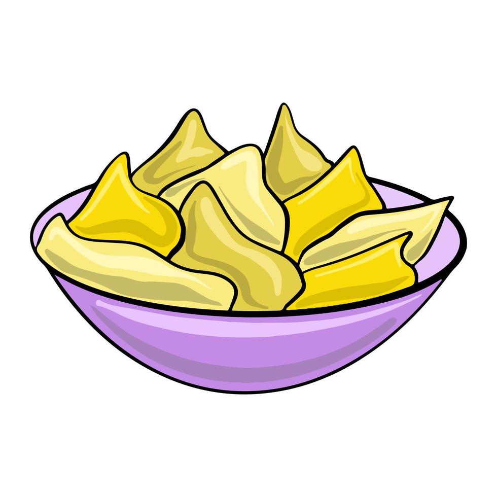vektor lila tallrik med nachos. mexikansk snabb mat. pommes frites illustration i tecknad serie platt stil.