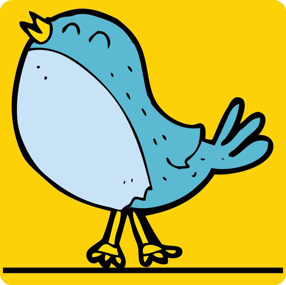 illustration av en fågel vektor tecknad serie blå fågel sång på gul bakgrund
