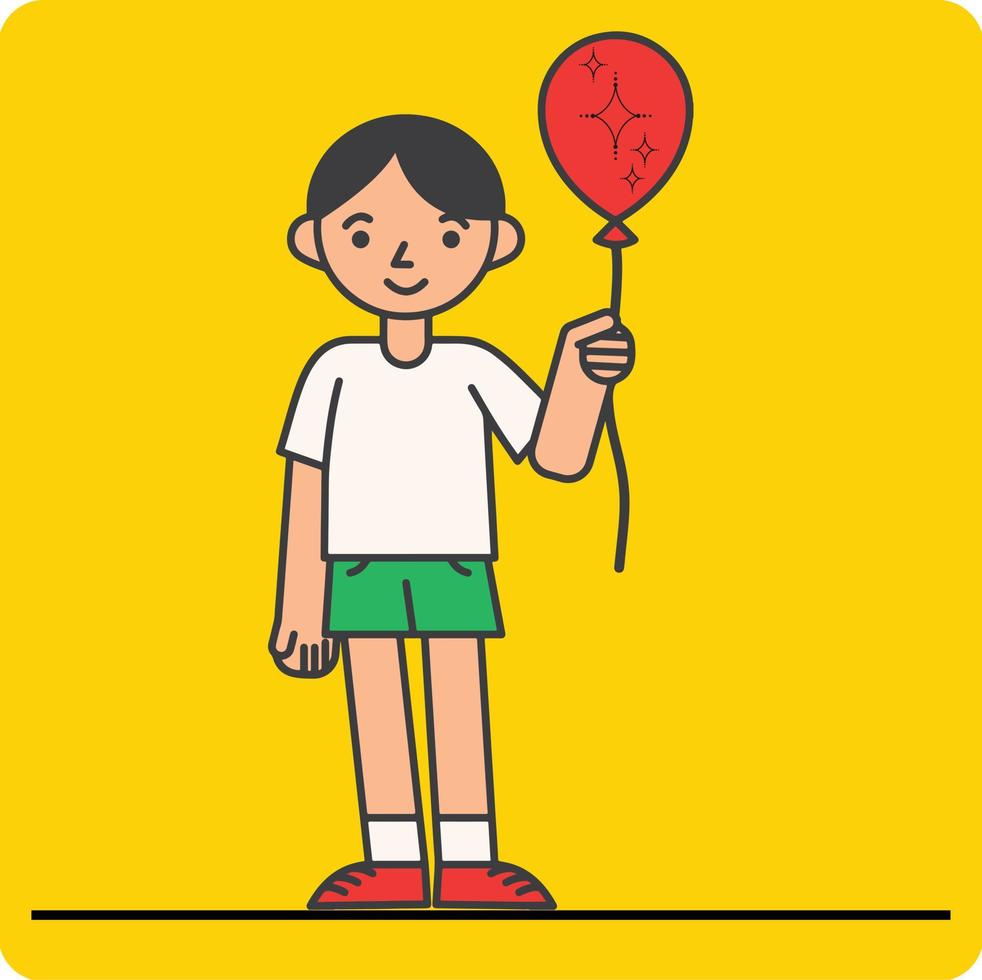 vektor tecknad serie fett pojke karaktär med luft ballonger