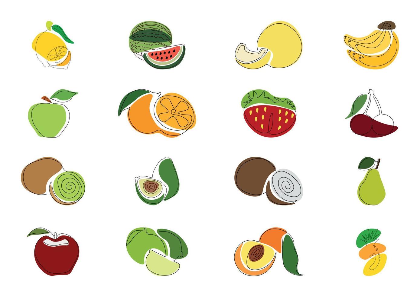 uppsättning av vektor ikoner av frukt och bär