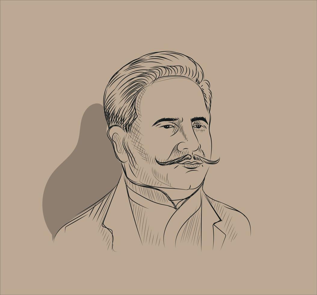 allama iqbal hand dragen skiss vektor illustration