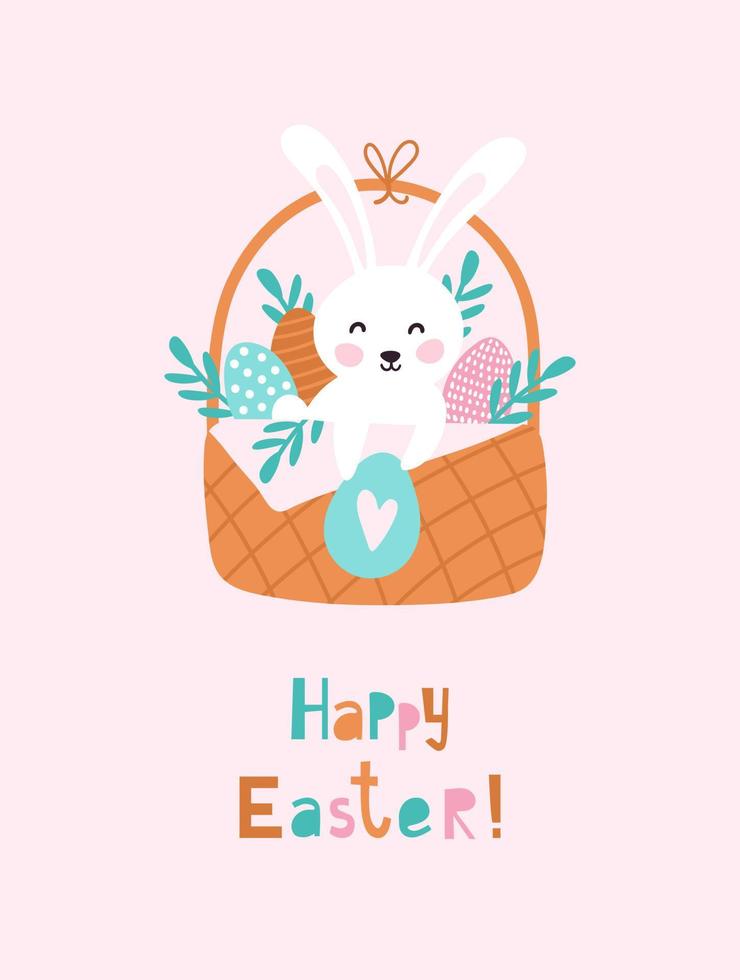 Lycklig påsk kort med söt kanin. vektor illustrationer