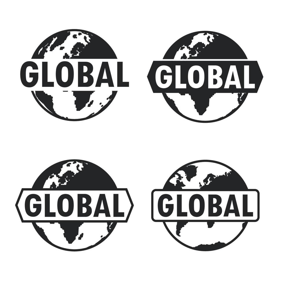 världen och jorden ikonuppsättning med text. global skyltdesign. vektor illustration