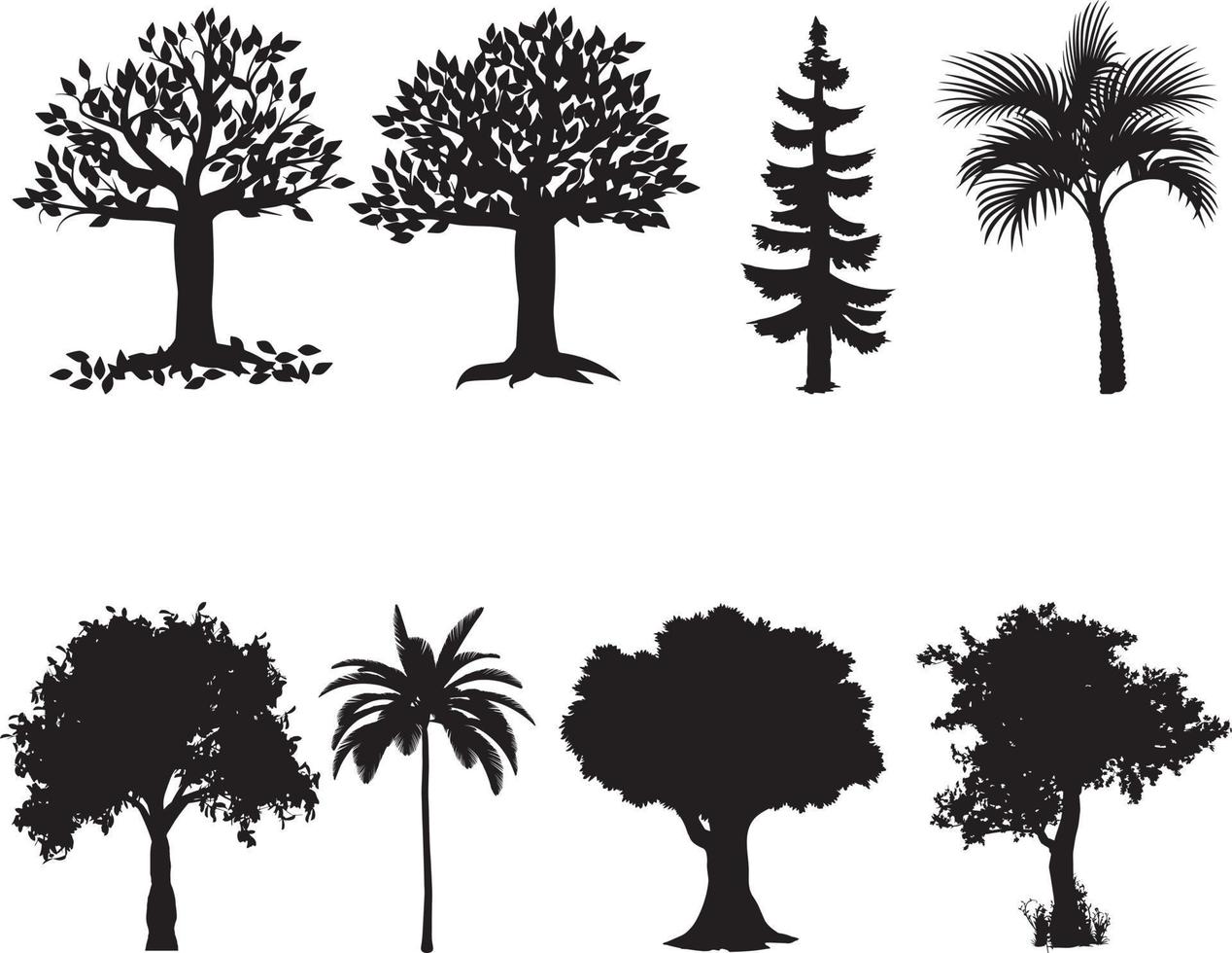 einstellen von Bäume Silhouetten . Silhouetten von Bäume groß Sammlung. Vektor Illustration