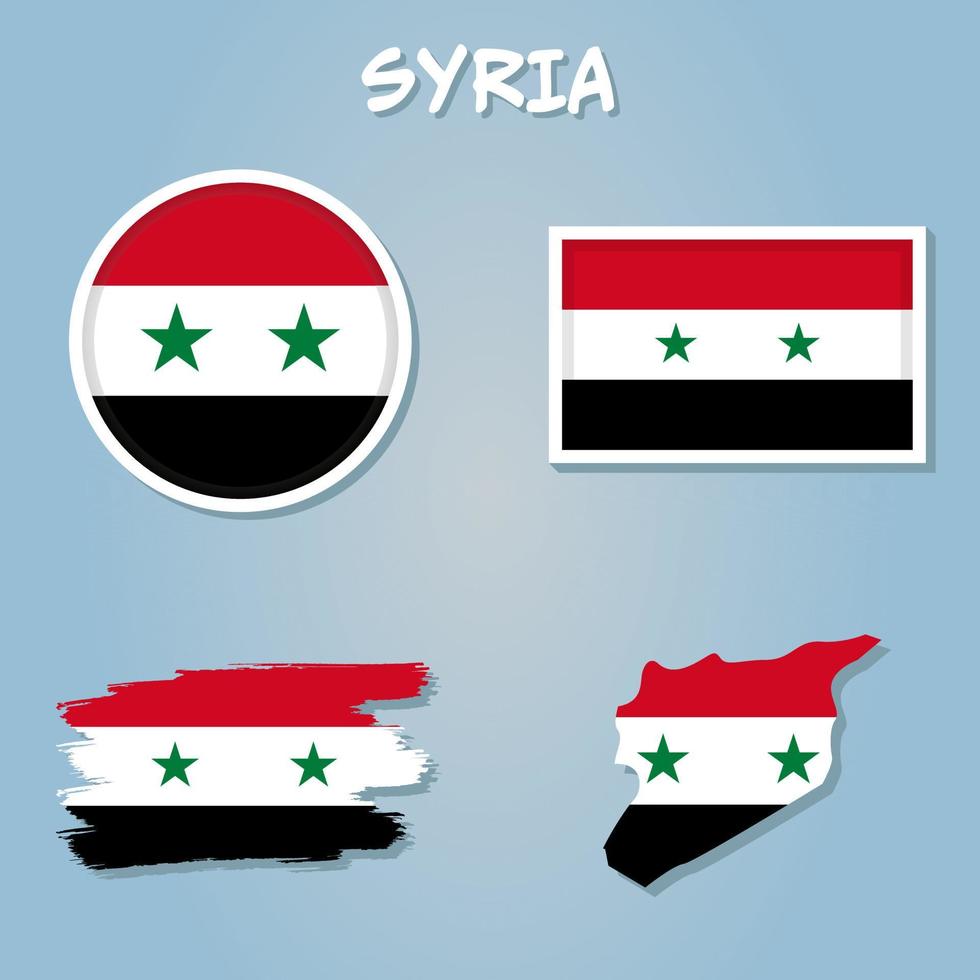 syriansk flagga Karta. syrien Land silhuett med flagga på bakgrund. vektor