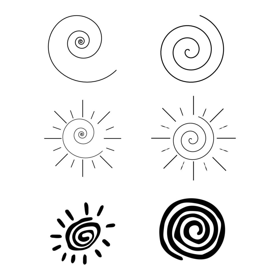 uppsättning av sex spiral former isolerat på vit bakgrund vektor