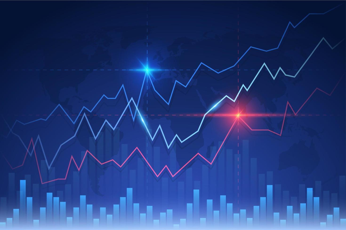 glühend Vektor Diagramm von Investition finanziell Daten. Infografik Elemente mit glühend Elemente und Welt Karte