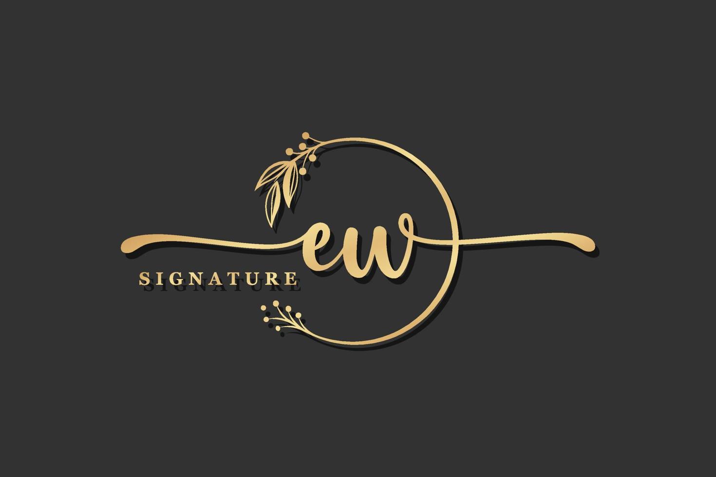 lyx guld signatur första e w logotyp design isolerat blad och blomma vektor