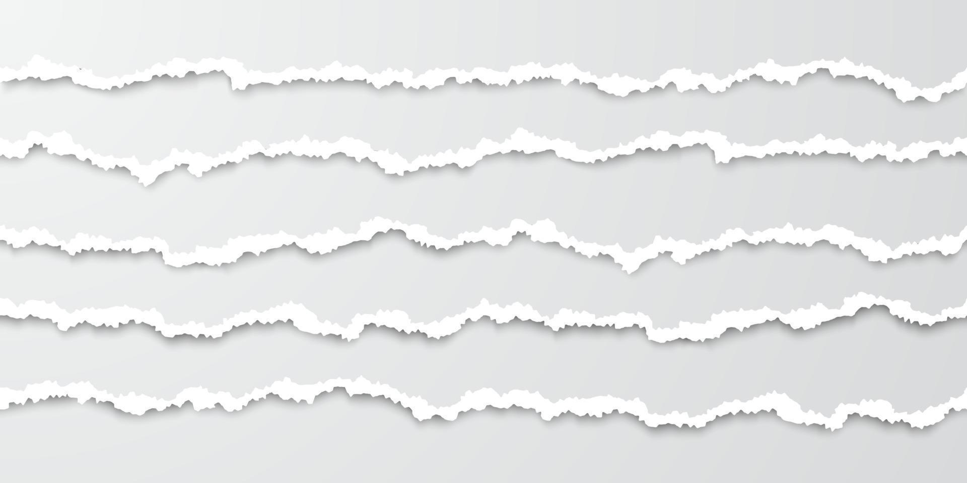 uppsättning av horisontell trasig papper Ränder. papper textur med skadad kant. riva papper gränser. vektor illustration