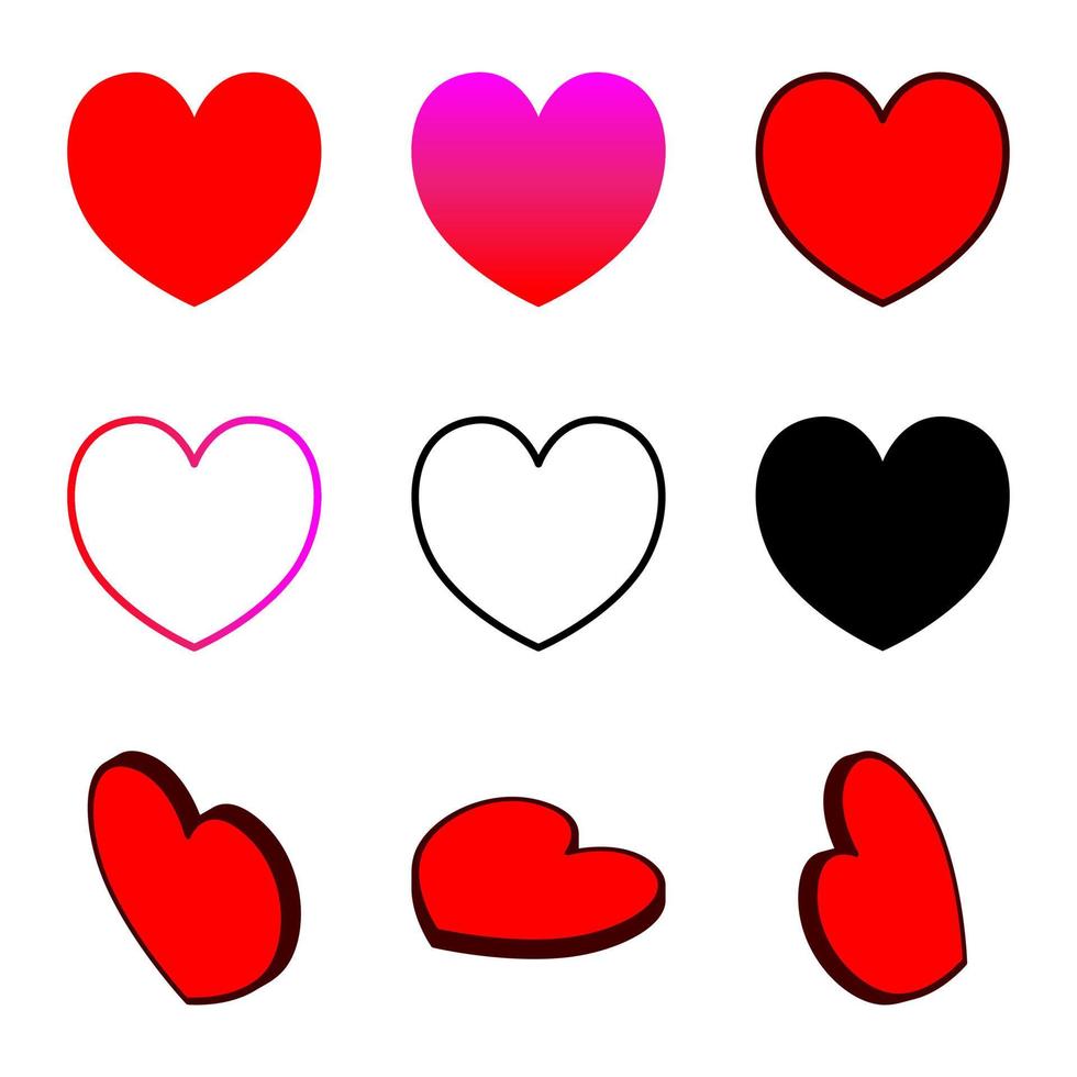 röd hjärta former ikon vektor, uppsättning av kärlek ikoner vektor