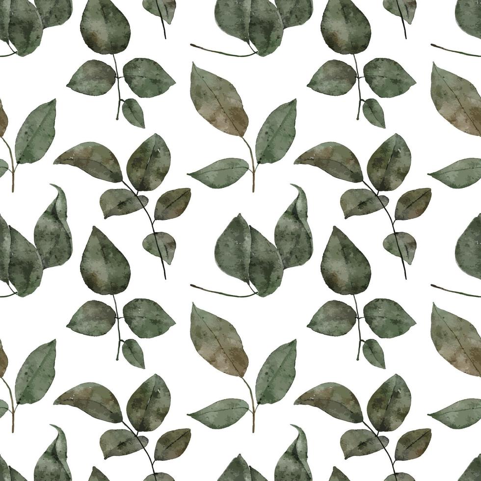 sömlösa mönster akvarell grönska lövverk blad vektor