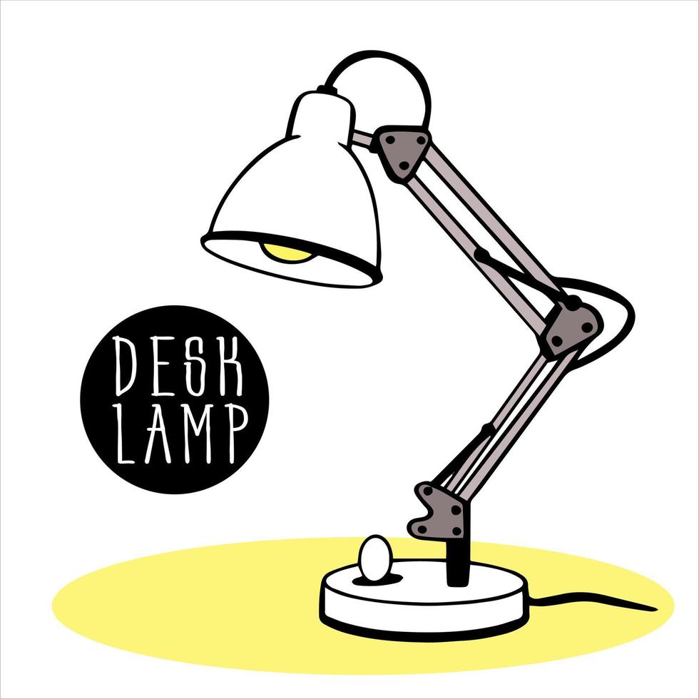 Tabelle Lampe auf Stand mit Verbrennung Birne im modern Design. Tabelle Büro Lampe. elektrisch Ausrüstung zum künstlich Beleuchtung. Vektor Illustration. Scheinwerfer. elektrisch Lampe.