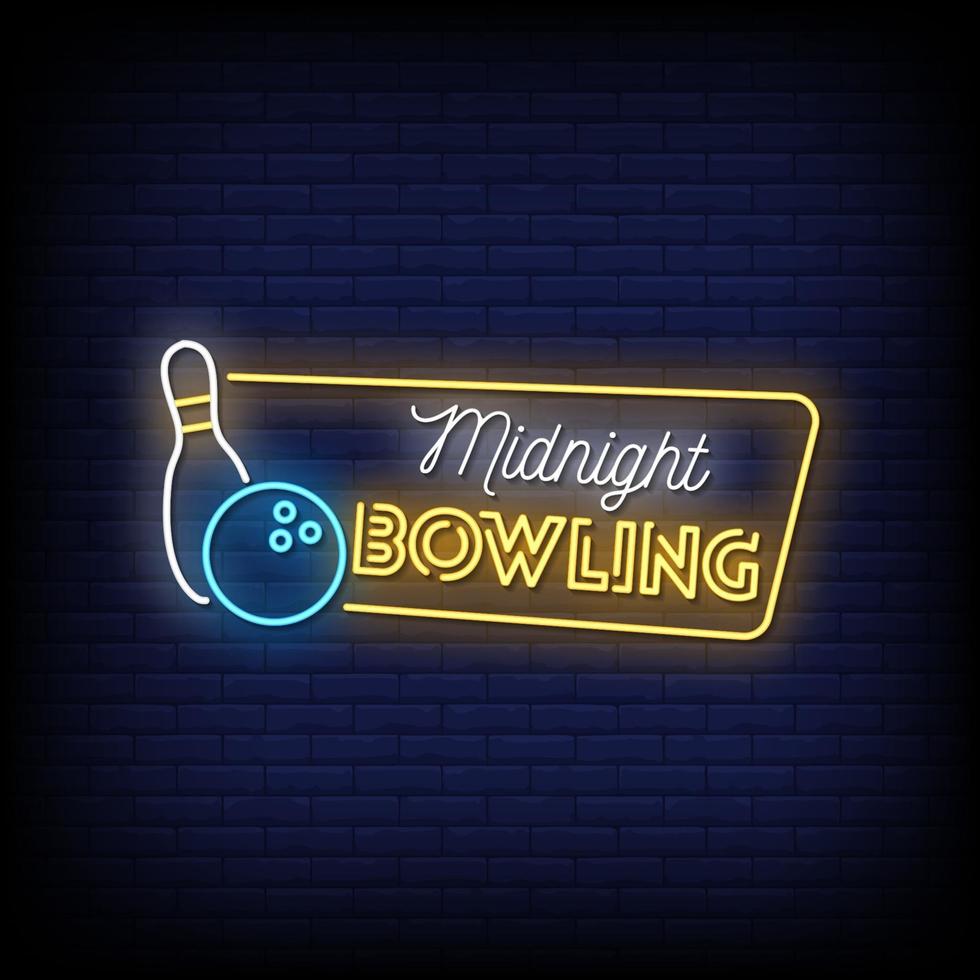 midnatt bowling neon skyltar stil text vektor