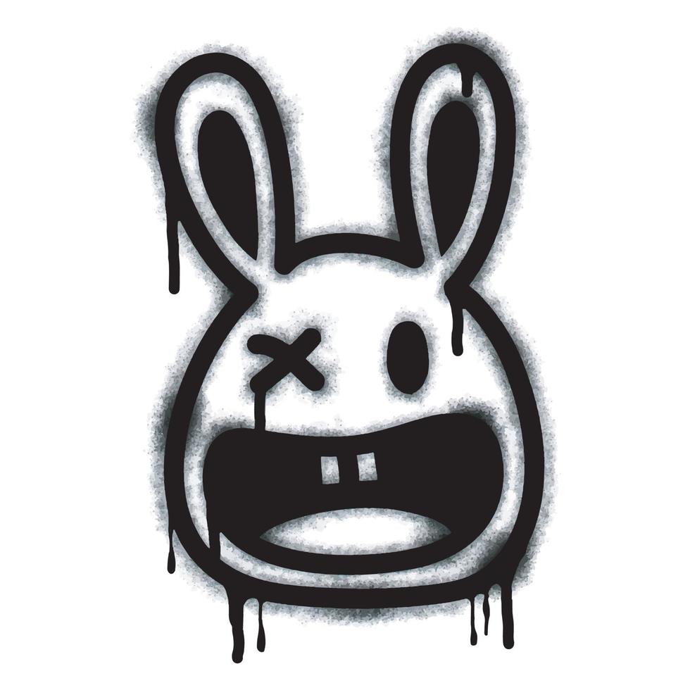 spray målad graffiti skrattande kanin ansikte uttryckssymbol isolerat på vit bakgrund. vektor illustration.