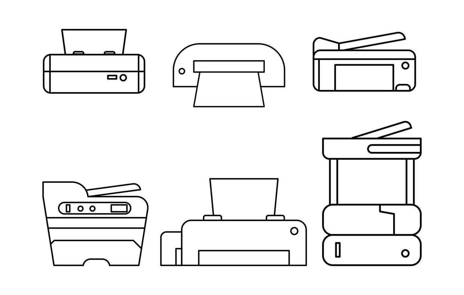 platt skrivare vektor ikoner uppsättning. linje stil vektor ikon av skrivare isolerat på vit