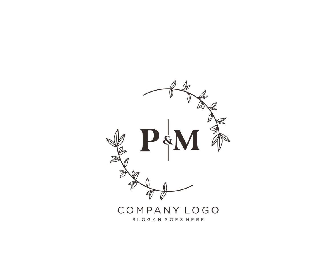 första pm brev skön blommig feminin redigerbar förhandsgjord monoline logotyp lämplig för spa salong hud hår skönhet boutique och kosmetisk företag. vektor