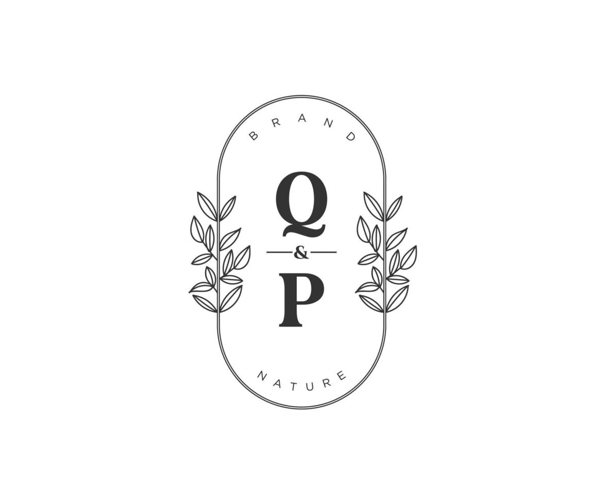 första qp brev skön blommig feminin redigerbar förhandsgjord monoline logotyp lämplig för spa salong hud hår skönhet boutique och kosmetisk företag. vektor