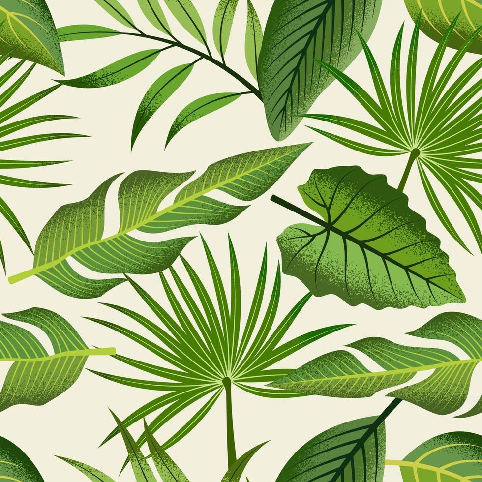 sömlöst tropiskt mönster med vackra blad på ljus bakgrund. vektor