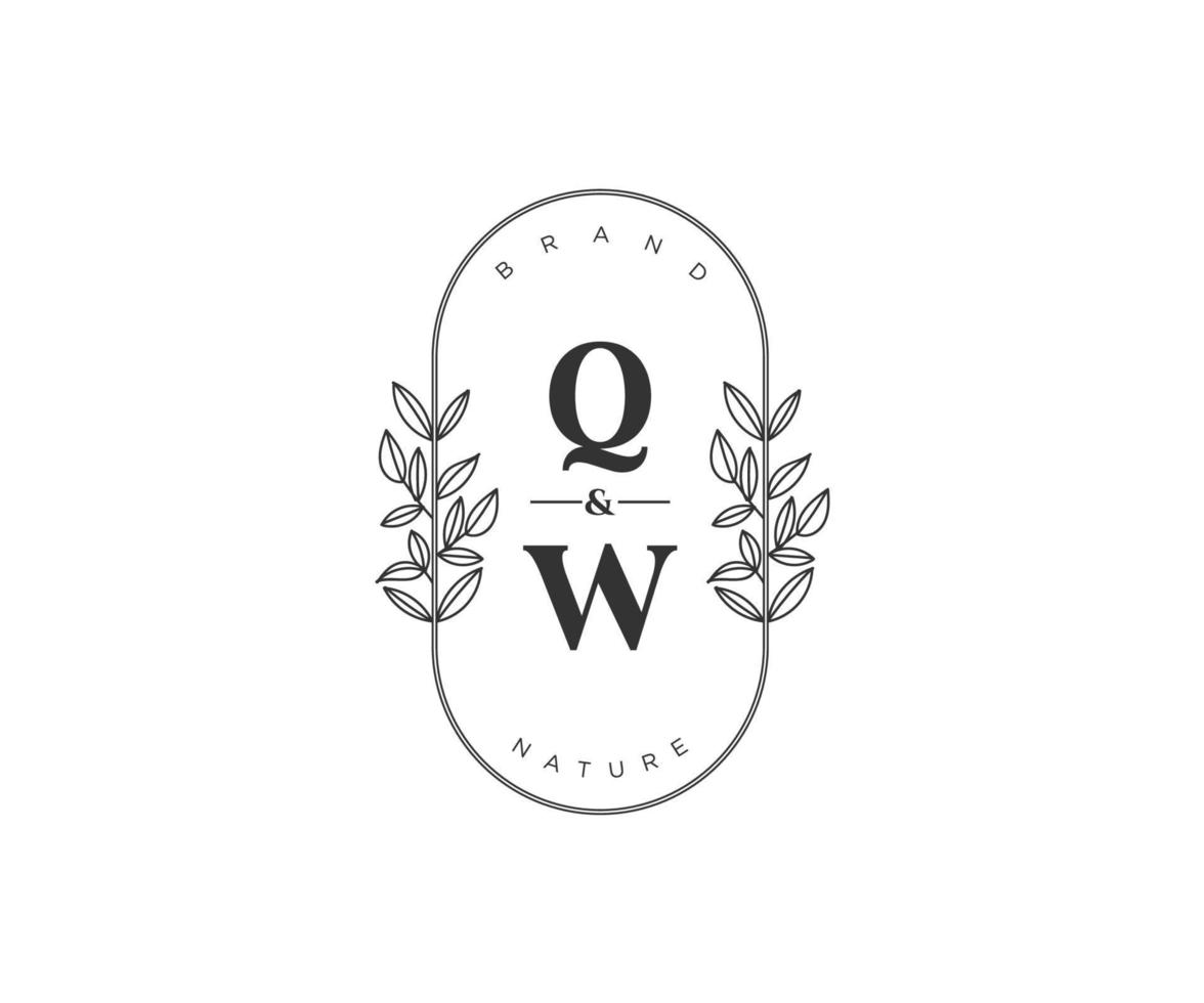 första qw brev skön blommig feminin redigerbar förhandsgjord monoline logotyp lämplig för spa salong hud hår skönhet boutique och kosmetisk företag. vektor