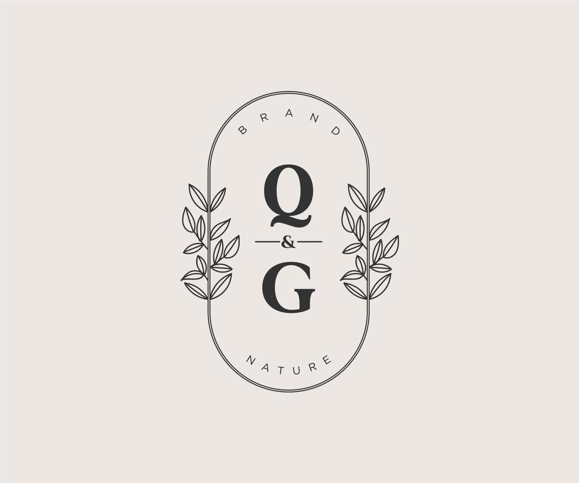 Initiale qg Briefe schön Blumen- feminin editierbar vorgefertigt Monoline Logo geeignet zum Spa Salon Haut Haar Schönheit Boutique und kosmetisch Unternehmen. vektor