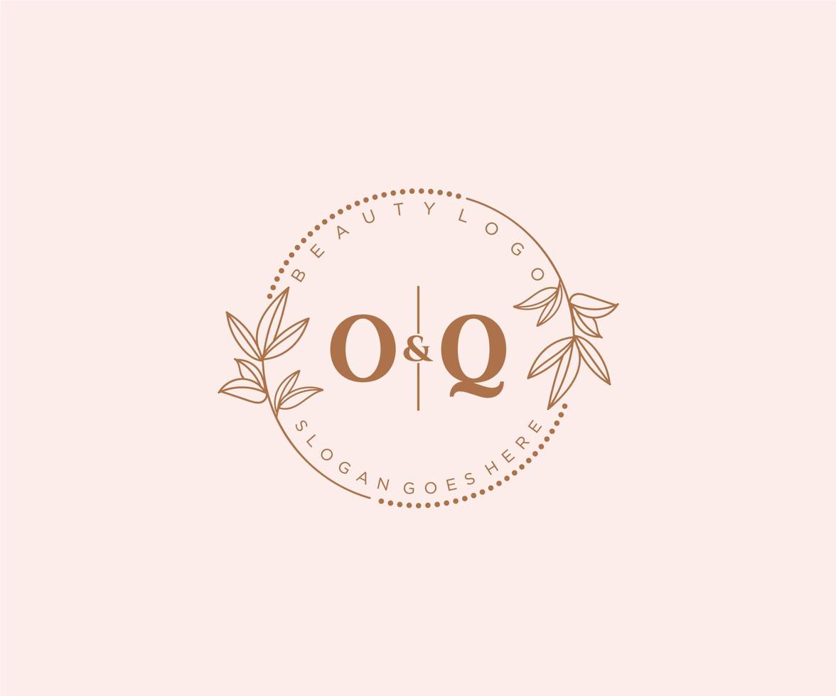 första o Q brev skön blommig feminin redigerbar förhandsgjord monoline logotyp lämplig för spa salong hud hår skönhet boutique och kosmetisk företag. vektor