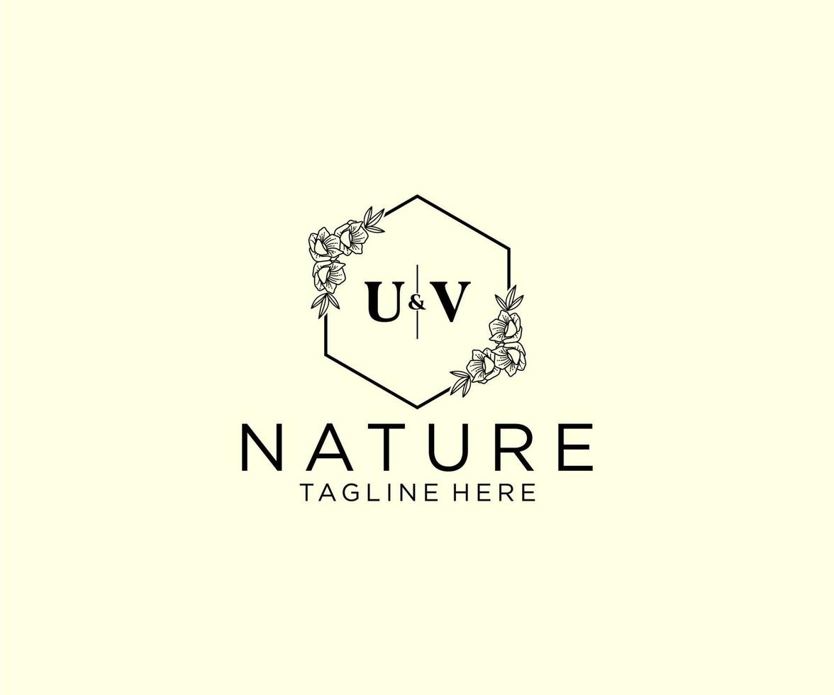 första uv brev botanisk feminin logotyp mall blommig, redigerbar förhandsgjord monoline logotyp lämplig, lyx feminin bröllop varumärke, företags. vektor
