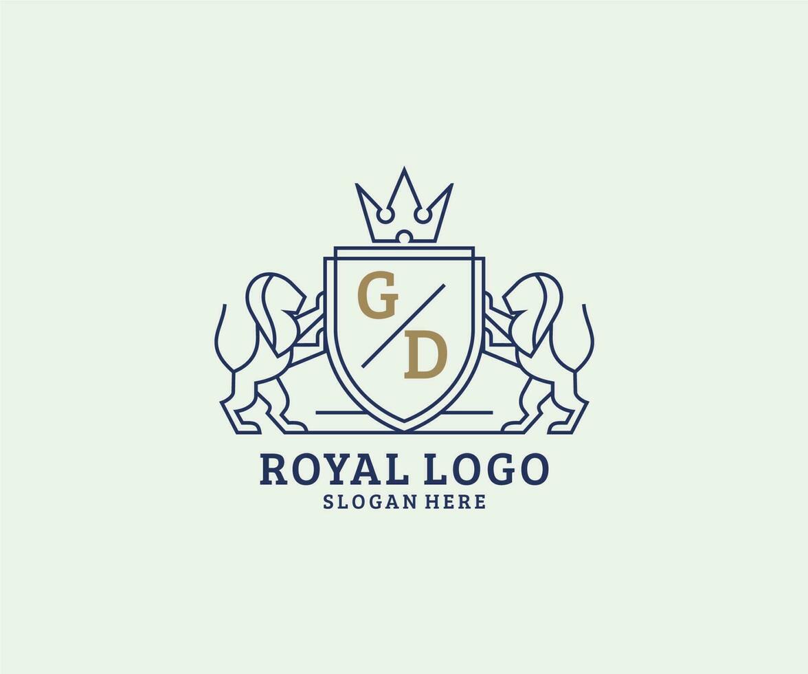 första gd brev lejon kunglig lyx logotyp mall i vektor konst för restaurang, kungligheter, boutique, Kafé, hotell, heraldisk, Smycken, mode och Övrig vektor illustration.