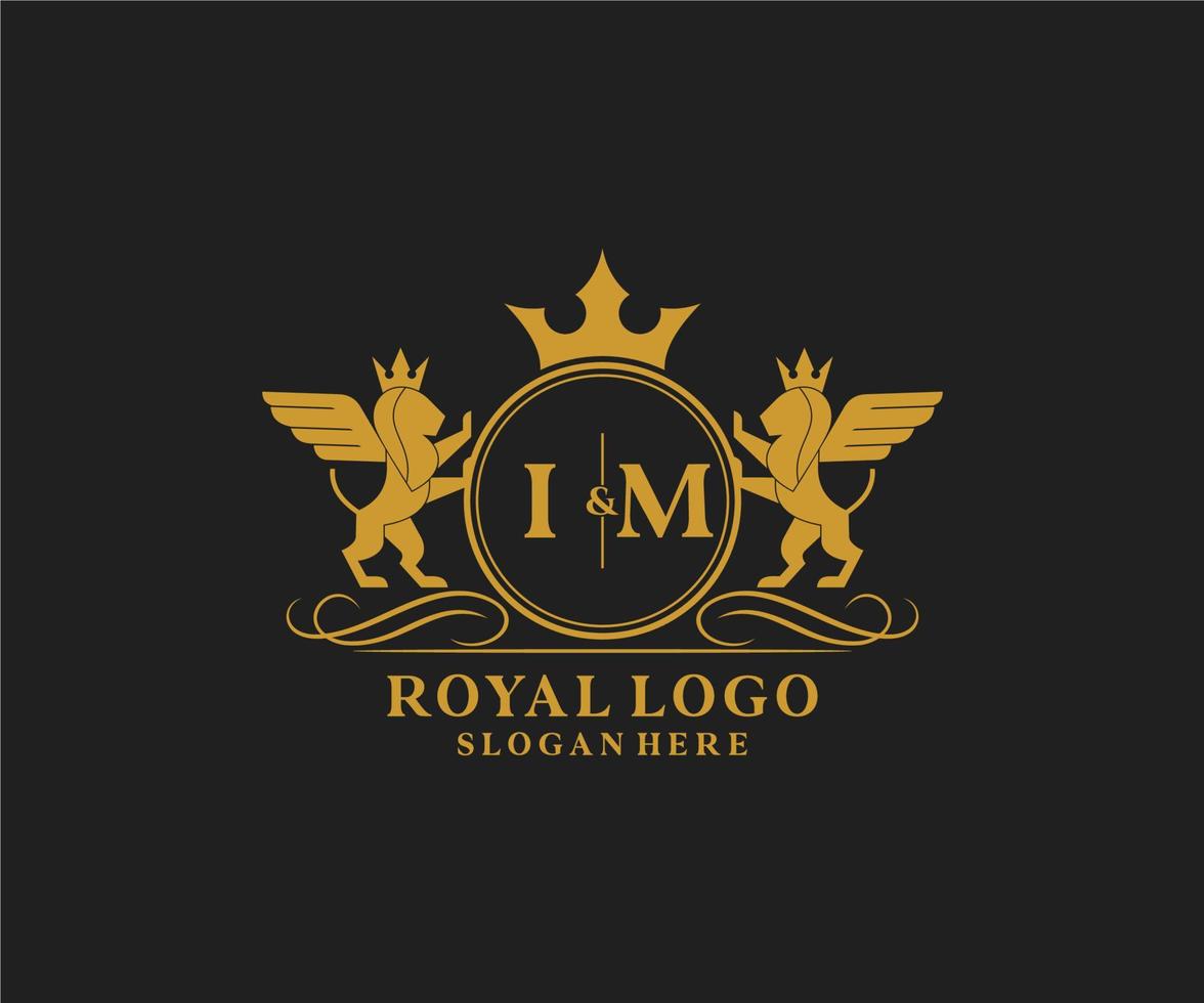 första jag är brev lejon kunglig lyx heraldisk, vapen logotyp mall i vektor konst för restaurang, kungligheter, boutique, Kafé, hotell, heraldisk, Smycken, mode och Övrig vektor illustration.