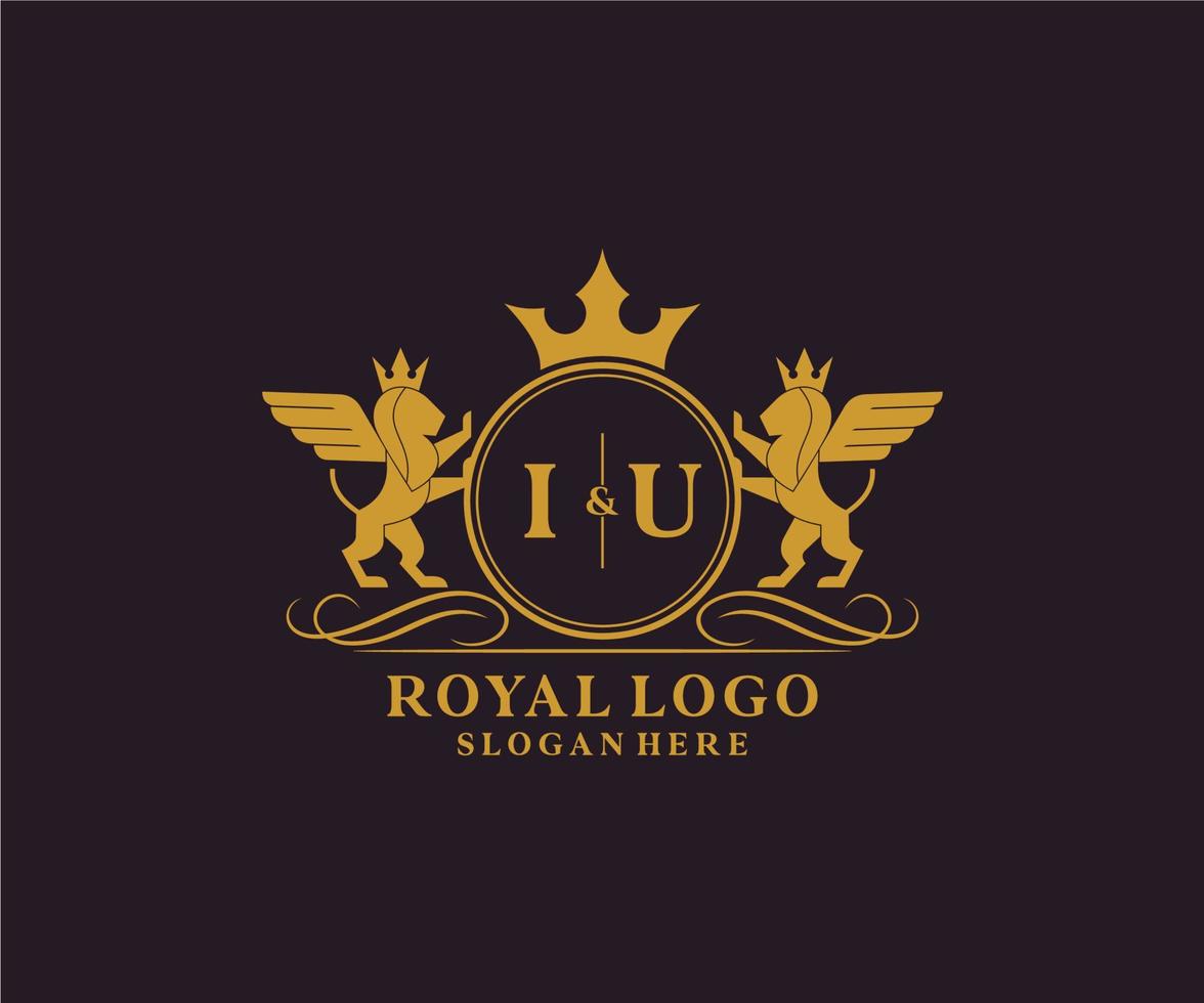 Initiale iu Brief Löwe königlich Luxus heraldisch, Wappen Logo Vorlage im Vektor Kunst zum Restaurant, Königtum, Boutique, Cafe, Hotel, heraldisch, Schmuck, Mode und andere Vektor Illustration.