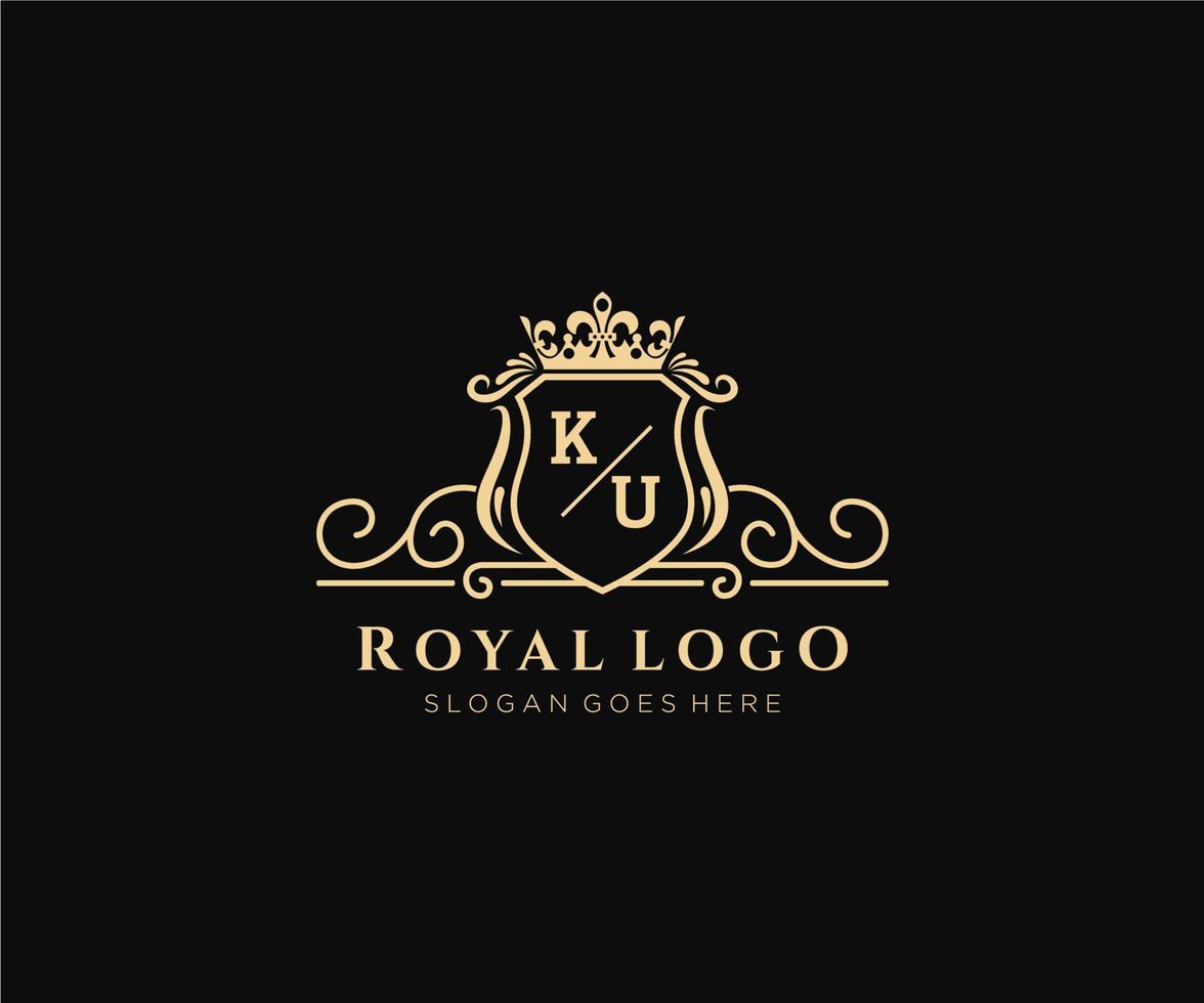 första ku brev lyxig varumärke logotyp mall, för restaurang, kungligheter, boutique, Kafé, hotell, heraldisk, Smycken, mode och Övrig vektor illustration.