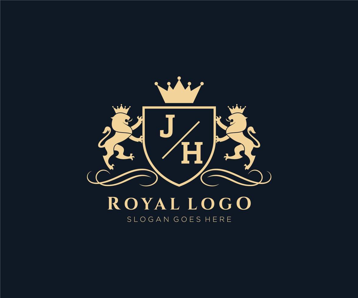 Initiale jh Brief Löwe königlich Luxus heraldisch, Wappen Logo Vorlage im Vektor Kunst zum Restaurant, Königtum, Boutique, Cafe, Hotel, heraldisch, Schmuck, Mode und andere Vektor Illustration.