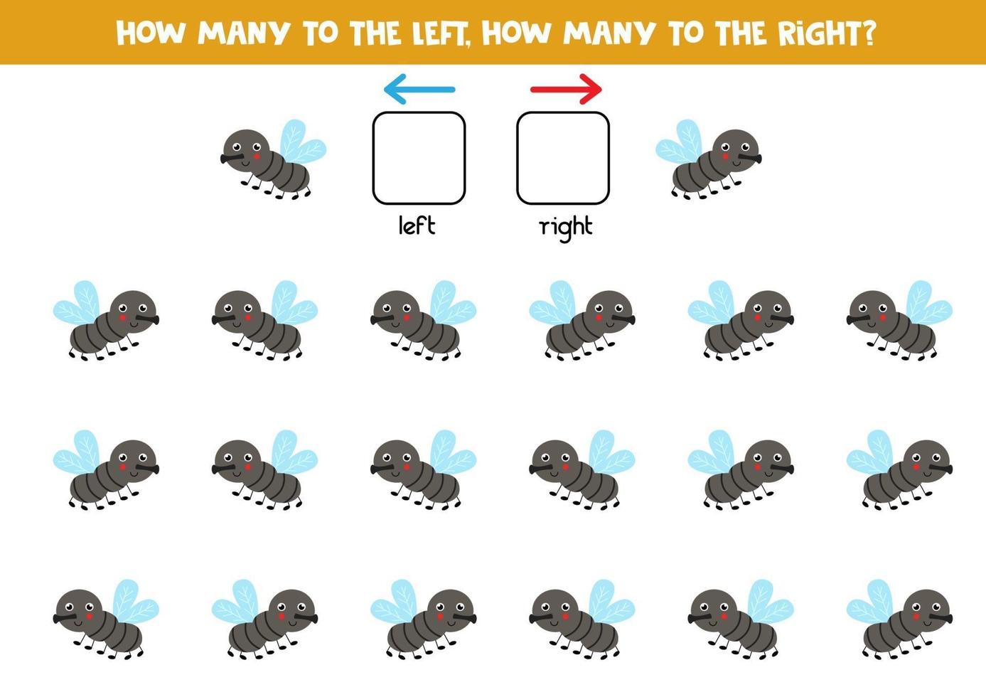 links oder rechts mit süßer Fliege. logisches Arbeitsblatt für Kinder im Vorschulalter. vektor