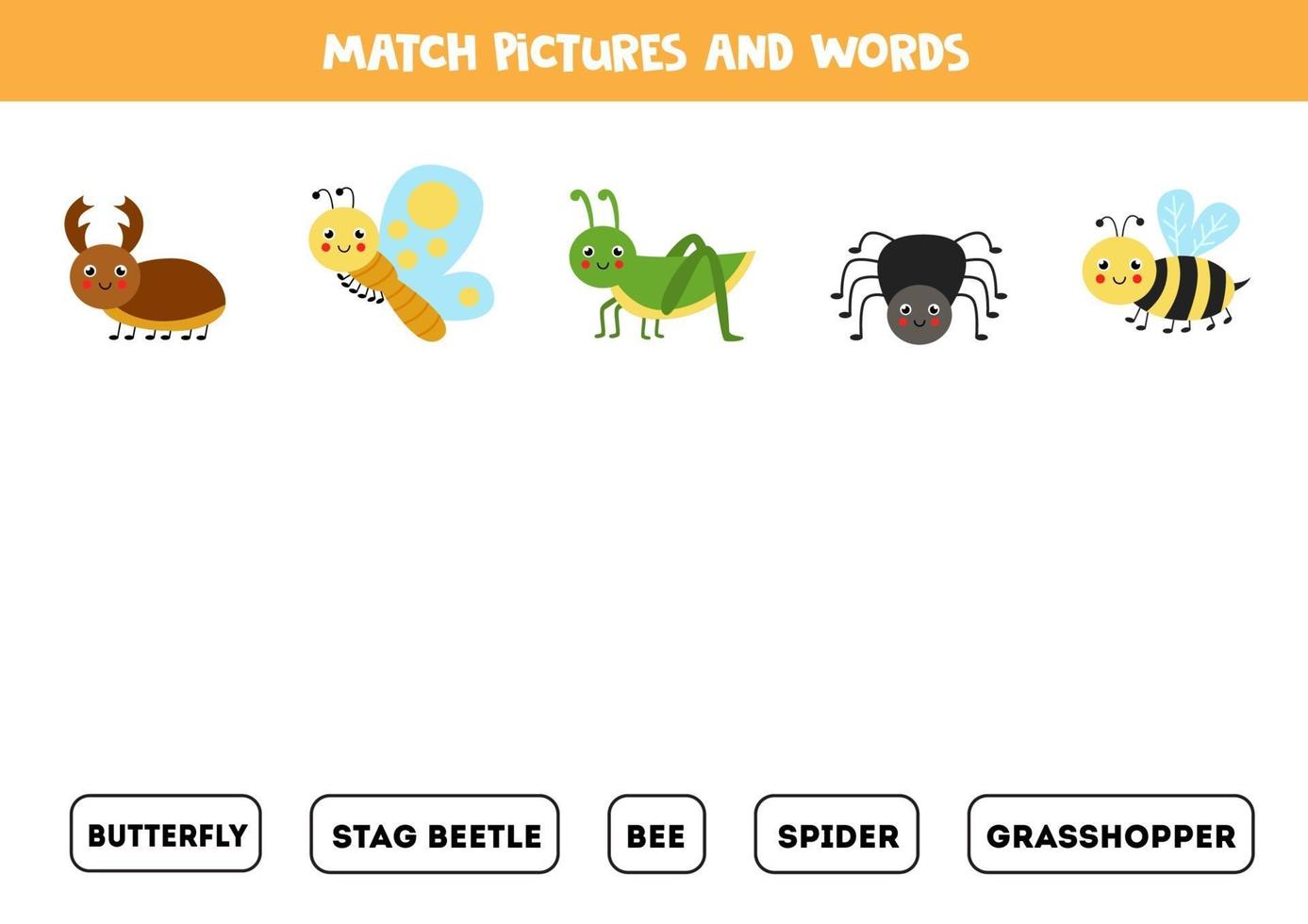 matcha söta insekter och deras namn. spel för barn. vektor