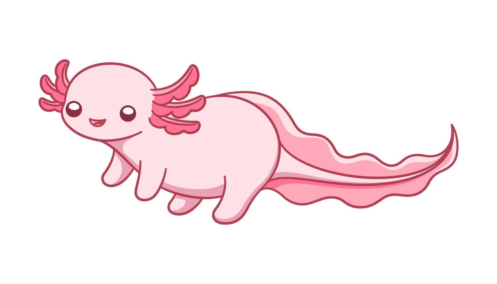 Lycklig axolotl simning tecknad serie vektor illustration. söt under vattnet vatten- djur- design för ungar. enkel platt stil med översikt klämma konst.