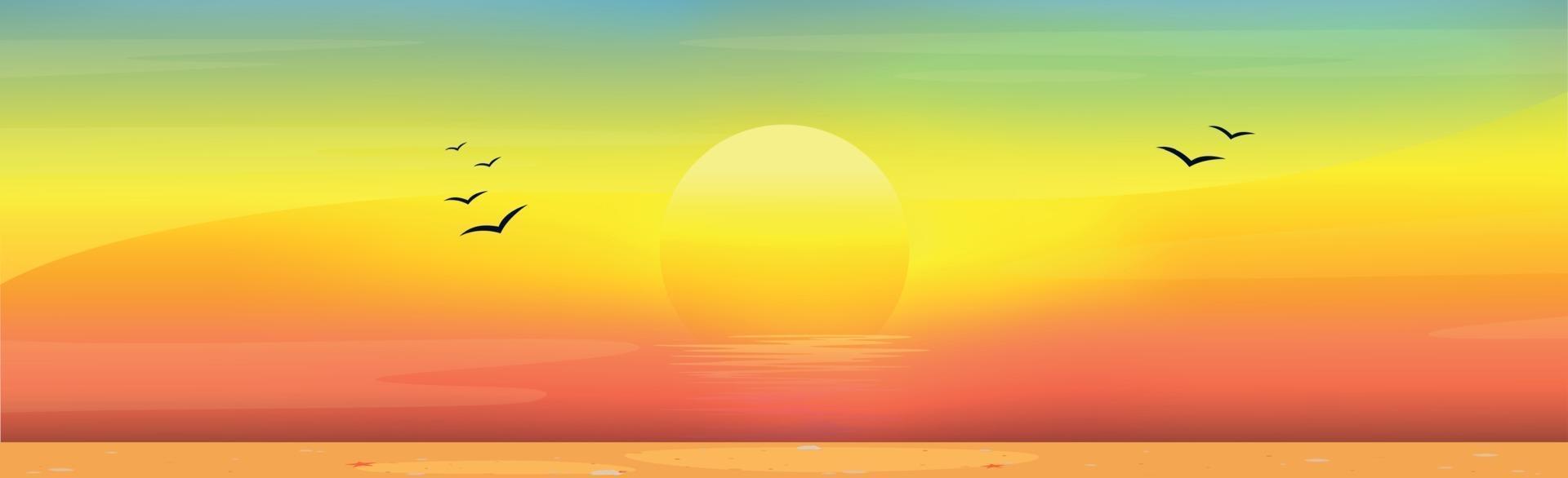 Illustration eines sonnigen Sandstrandes bei Sonnenuntergang vektor