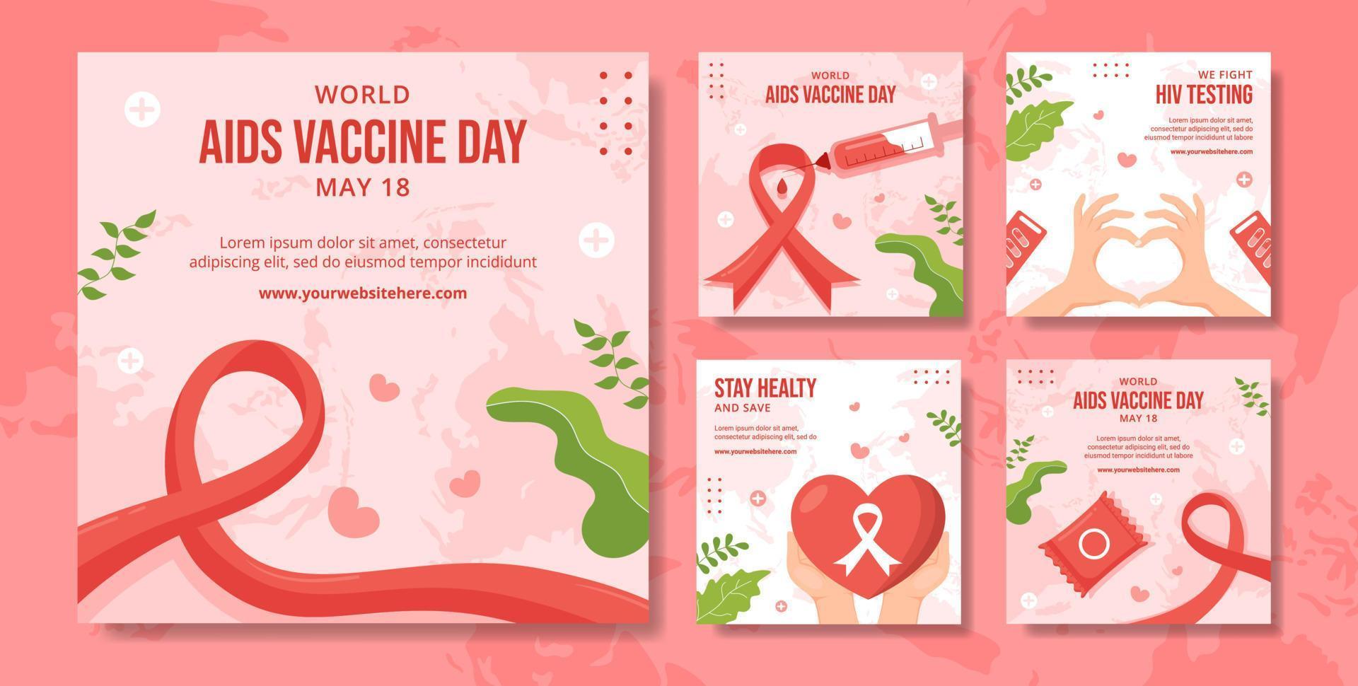 värld AIDS vaccin dag social media posta platt tecknad serie hand dragen mallar bakgrund illustration vektor