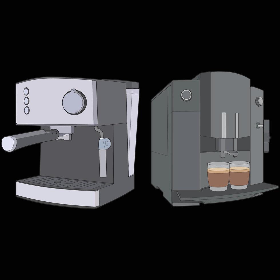 einstellen von Kaffee Hersteller Hand Zeichnung Vektor, Kaffee Hersteller gezeichnet im ein skizzieren Stil, Kaffee Hersteller trainieren Vorlage Umriss, Vektor Illustration.