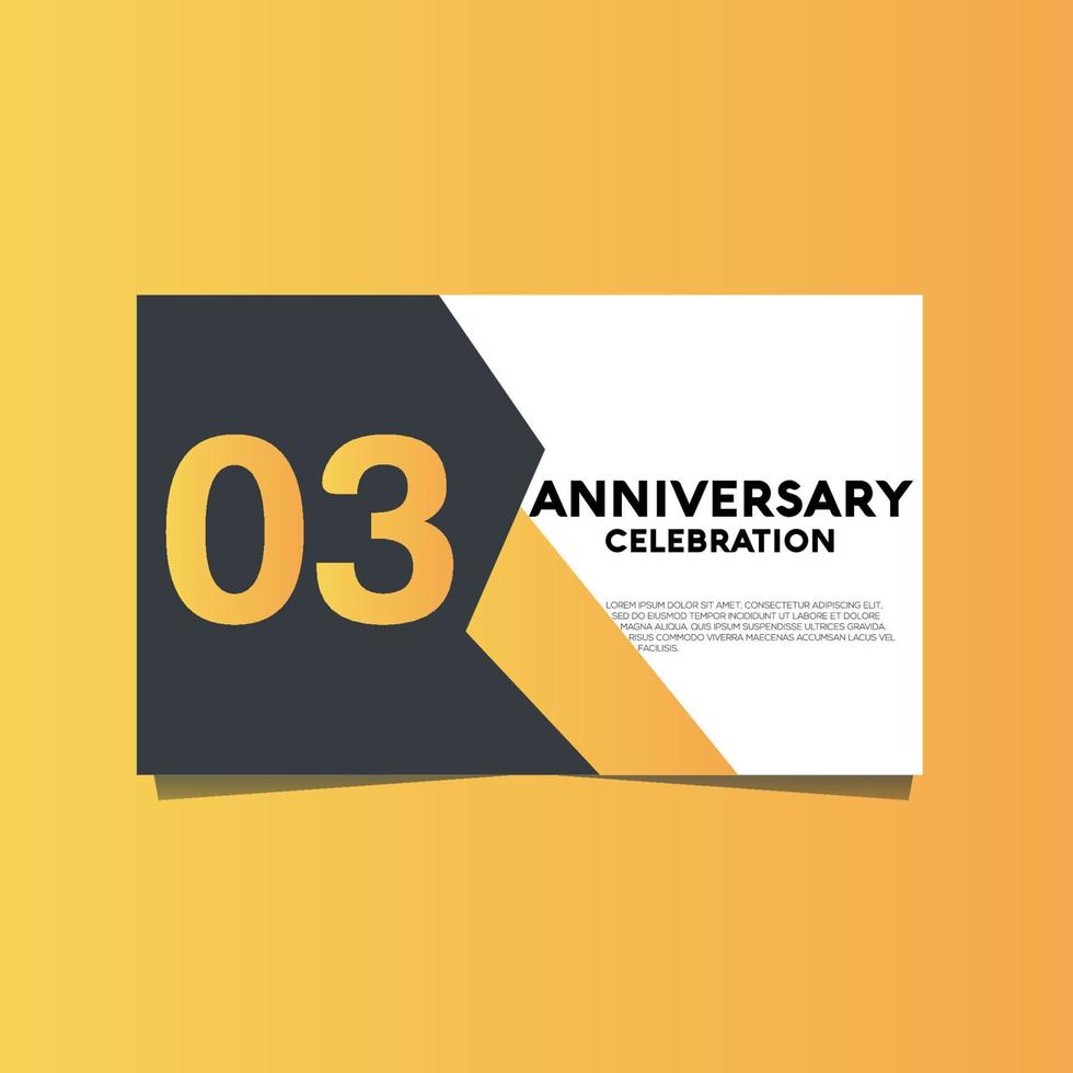 Vektor 03 Jahre Jahrestag Feier Jahrestag Feier Vorlage Design mit Gelb Farbe Hintergrund