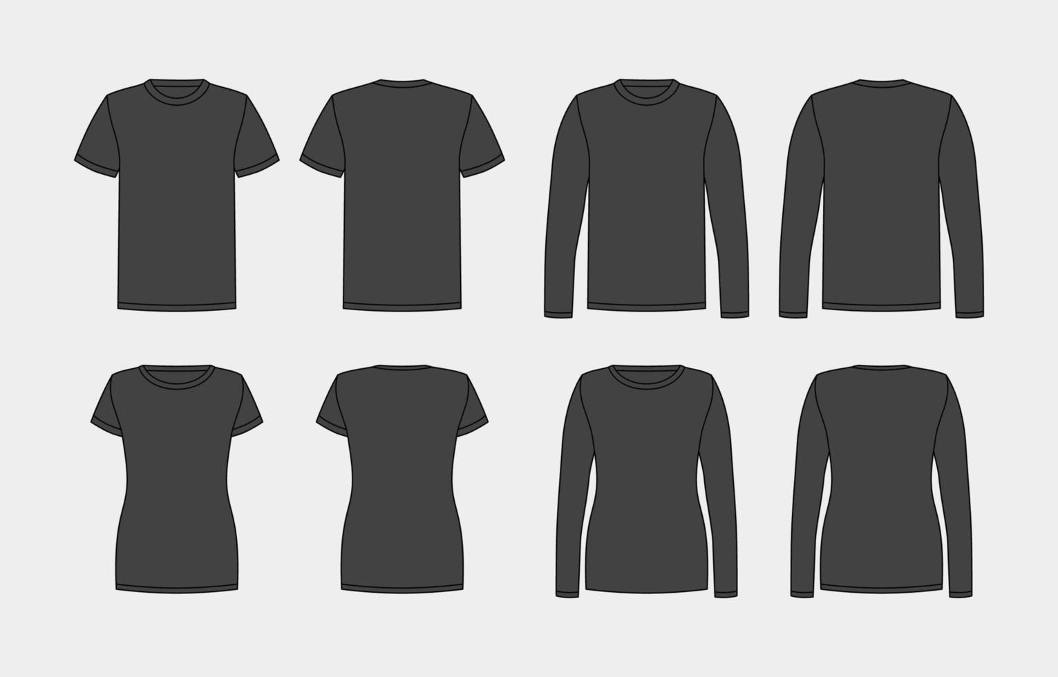 män och kvinnor svart runda nacke t-shirt mall vektor