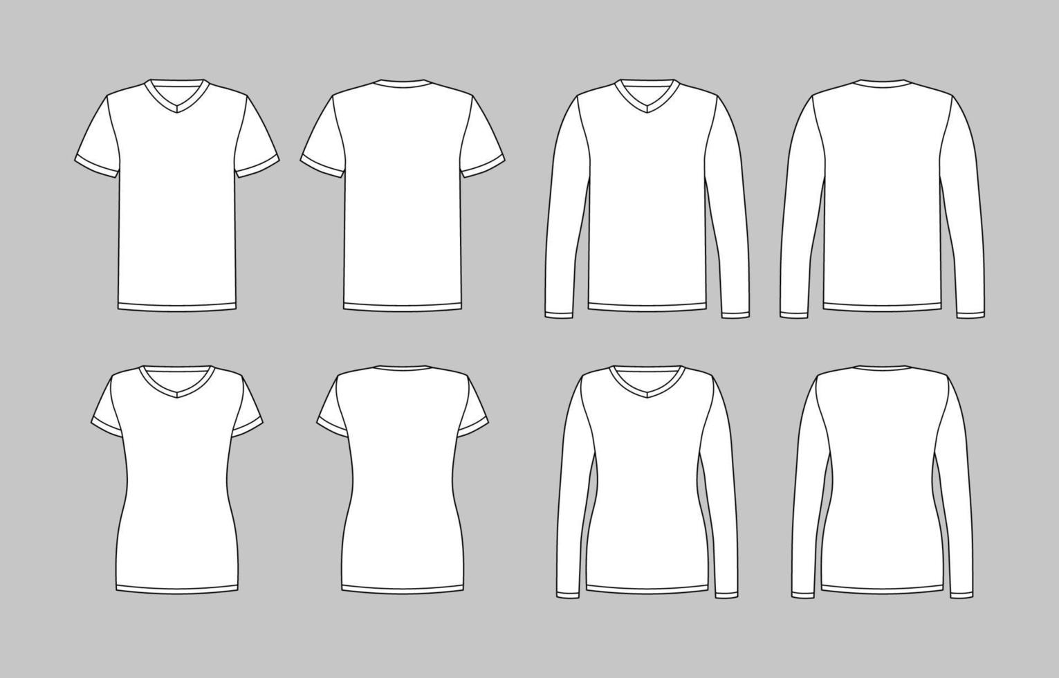 män och kvinnor vit v nacke t-shirt mall vektor