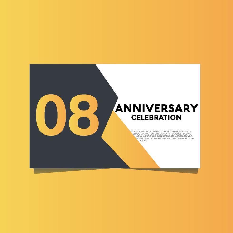 08 Jahre Jahrestag Feier Jahrestag Feier Vorlage Design mit Gelb Farbe Hintergrund vektor