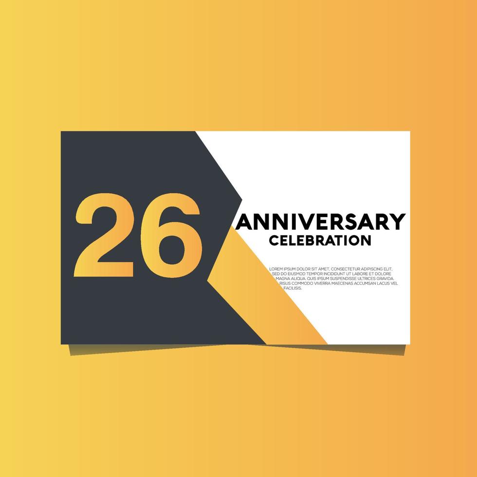 26 Jahre Jahrestag Feier Jahrestag Feier Vorlage Design mit Gelb Farbe Hintergrund vektor