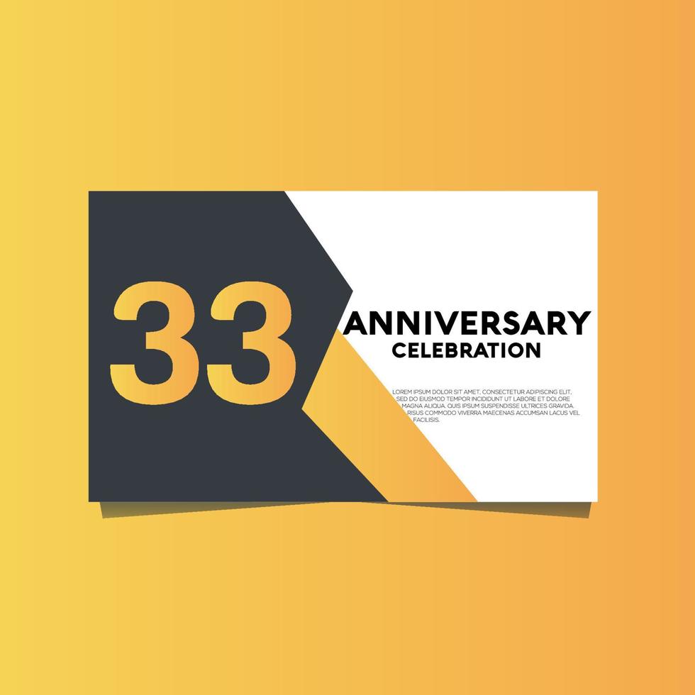 33 år årsdag firande årsdag firande mall design med gul Färg bakgrund vektor