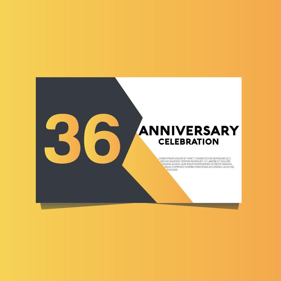 36 Jahre Jahrestag Feier Jahrestag Feier Vorlage Design mit Gelb Farbe Hintergrund vektor