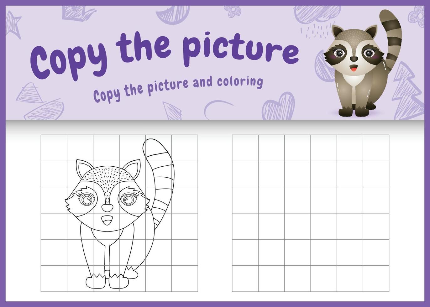 kopiera bilden barn spel och målarbok med en söt tvättbjörn karaktär illustration vektor