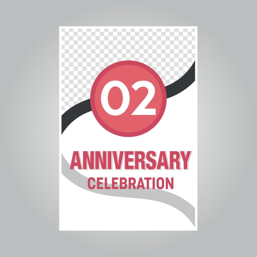 02 Jahre Jahrestag Vektor Einladung Karte Vorlage von einladend zum drucken auf grau Hintergrund