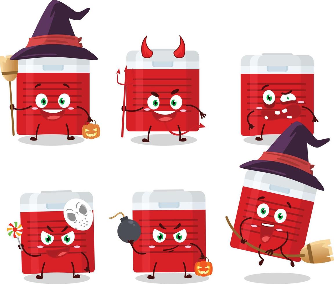 Halloween Ausdruck Emoticons mit Karikatur Charakter von Eis Kühler vektor