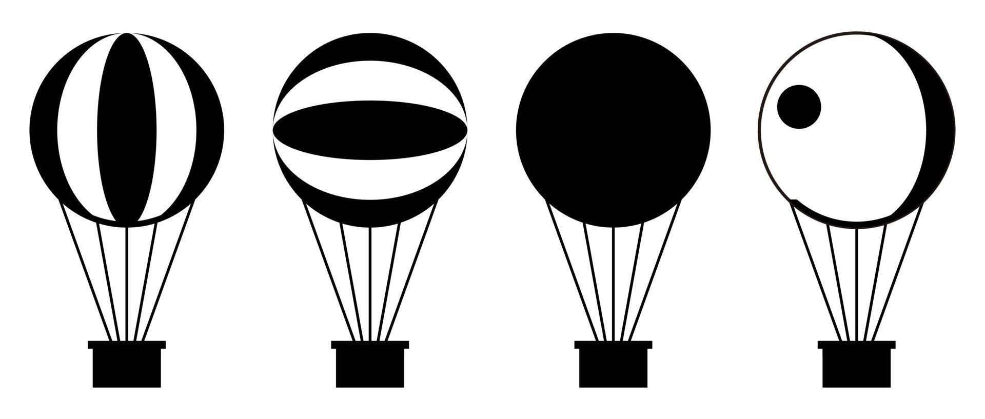 varm luft ballong ikon uppsättning, silhuett design på vit bakgrund. vektor illustration