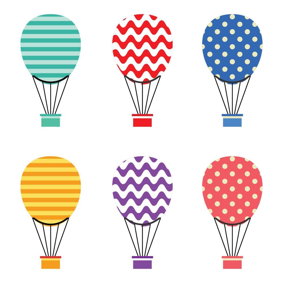 varm luft ballong ikon uppsättning, färgrik platt design. vektor illustration